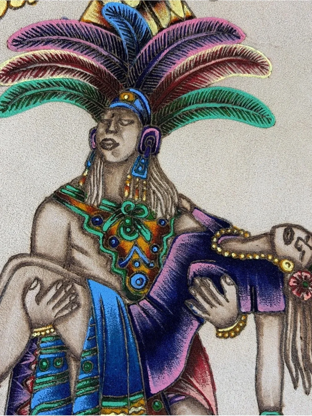 Vintage Amor Eterno Mayan México Hand Painted Handmade Leather Artwork Native
